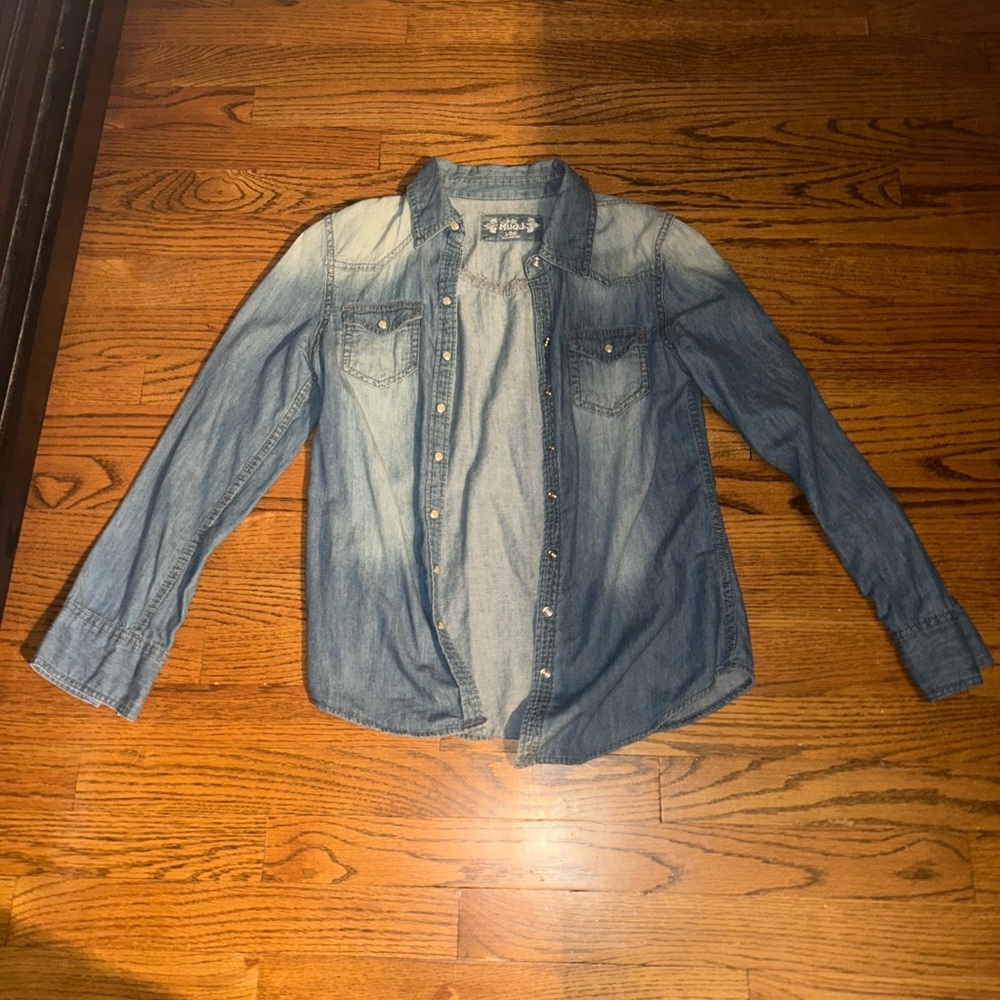 Girls long sleeve jean button up